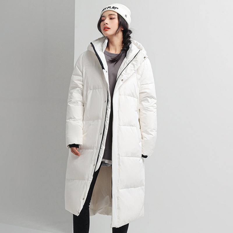 Men's And Women's Long Knee Length Hooded Thickened Down Jacket For Lovers