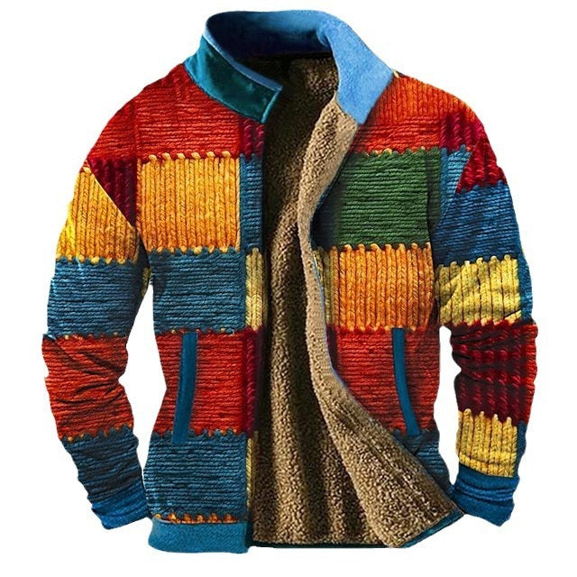 3d Printed Autumn And Winter Patchwork Pattern Casual Jacket Men