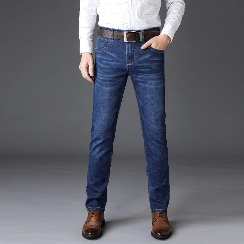 Jeans Men's Slim-fit Stretch Straight Trousers Autumn And Winter