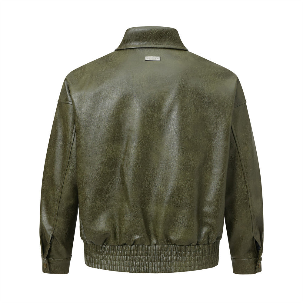 PU Leather Jacket Men's Solid Color Loose