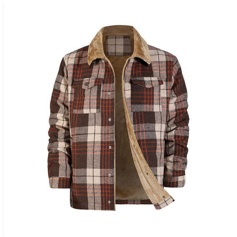 Men's Plaid Coat Flannel Long Sleeve Lapel