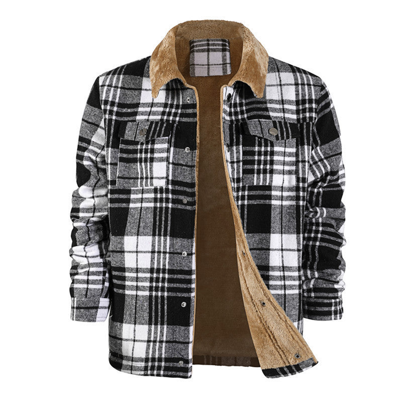 Men's Plaid Coat Flannel Long Sleeve Lapel