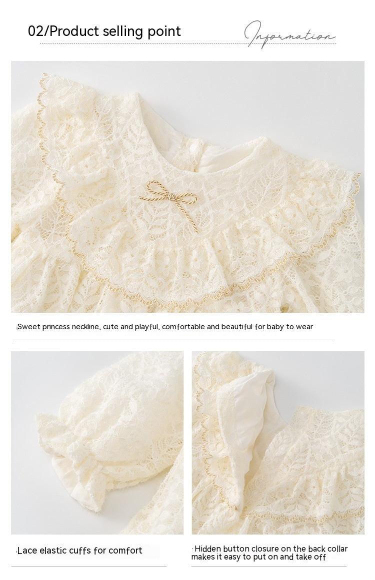 Baby Spring And Autumn Long-sleeved Lace Jumpsuit