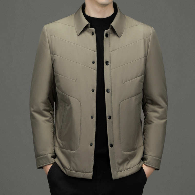 Fall Winter Men Jacket Lapel Fashion Business Lightweight Silk Cotton-padded Coat