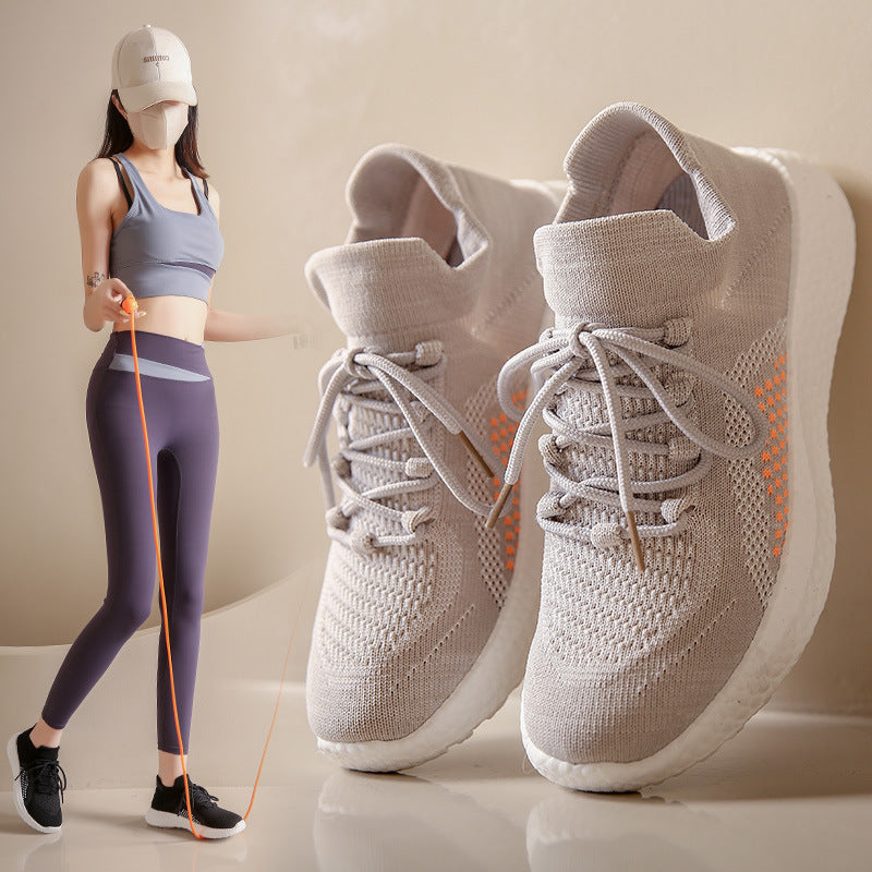 Breathable Flyknit Shoes Women's Platform Running