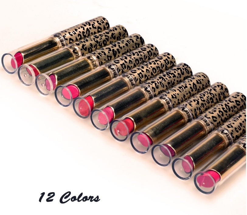 Golden Leopard Tube Lipstick Lip Balm Moisturizing 12 Color Blend Lipstick