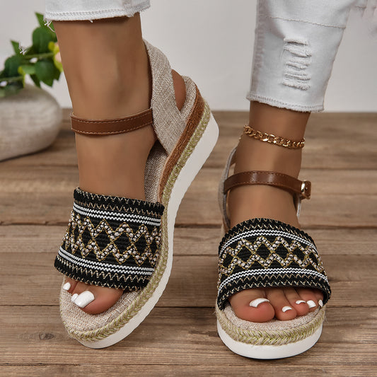 Large Size Flat Bottom Wedge Sandals Ankle-strap Buckle