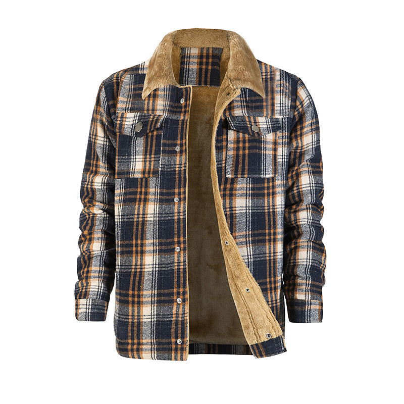 Men's Plaid Coat Flannel Long Sleeve Lapel