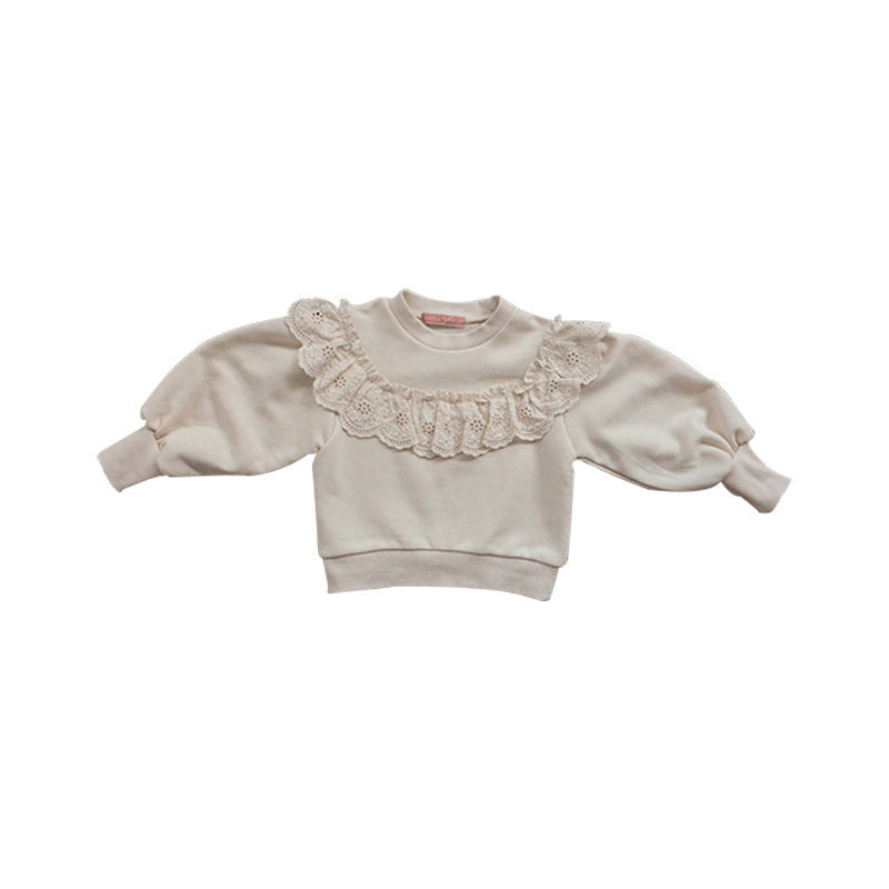 Children's Girl Ruffled Western Style Lantern Sleeve Sweater