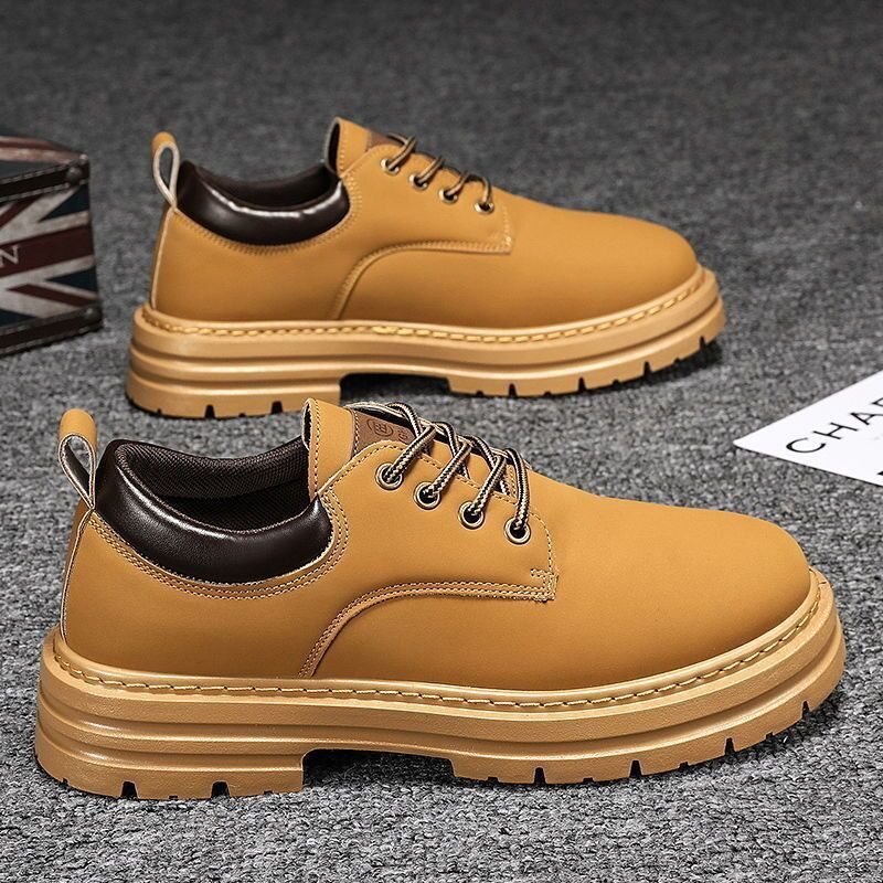 Autumn New Breathable Martin Men's Platform Leather Shoes Casual Boots