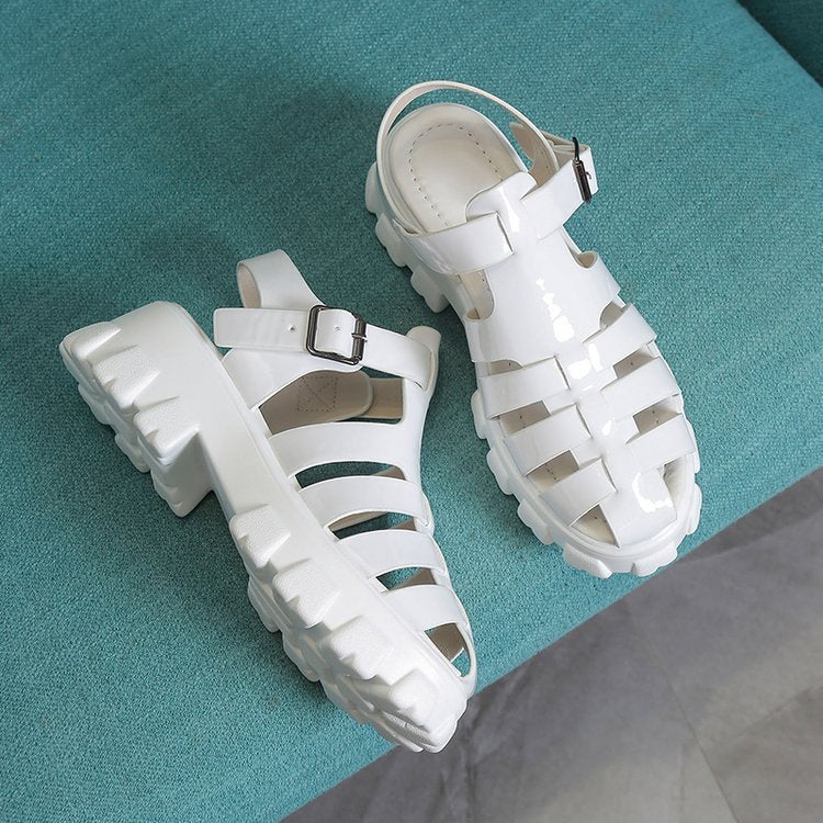 Casual Mid Heel Buckle Strap Women's Platform Roman Sandals