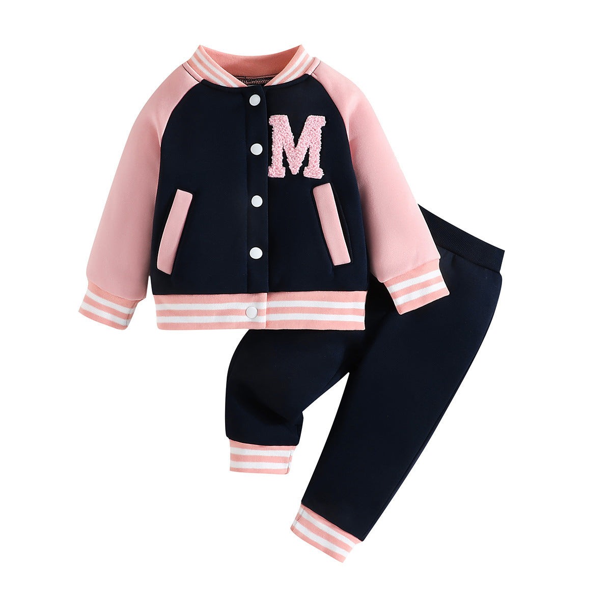 Letter Color Matching Hooded Children's Baseball Uniform Two-piece Set