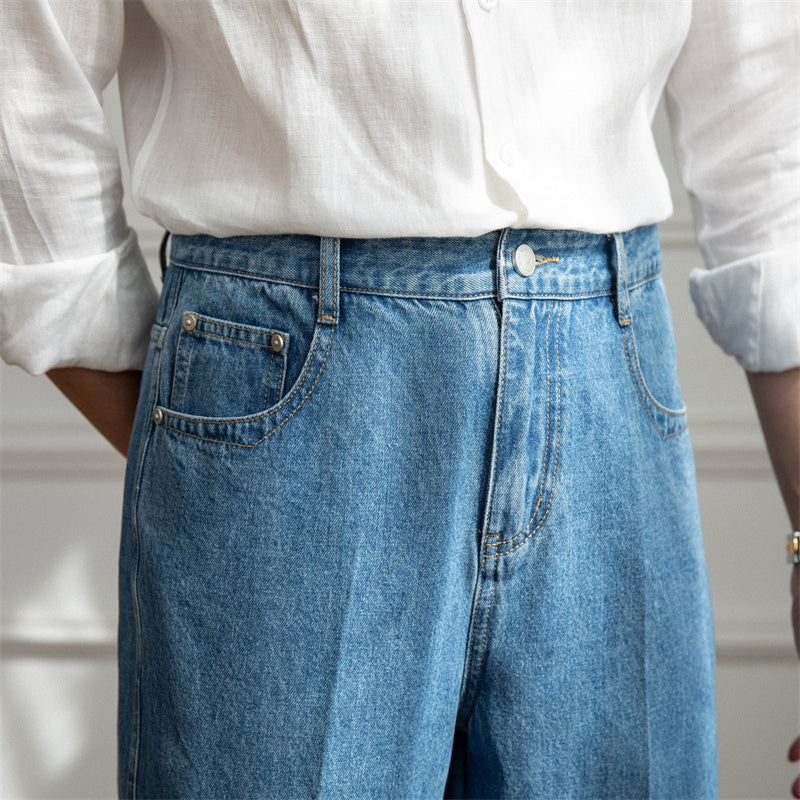 High Waisted Straight Leg Denim Pants Japanese Style