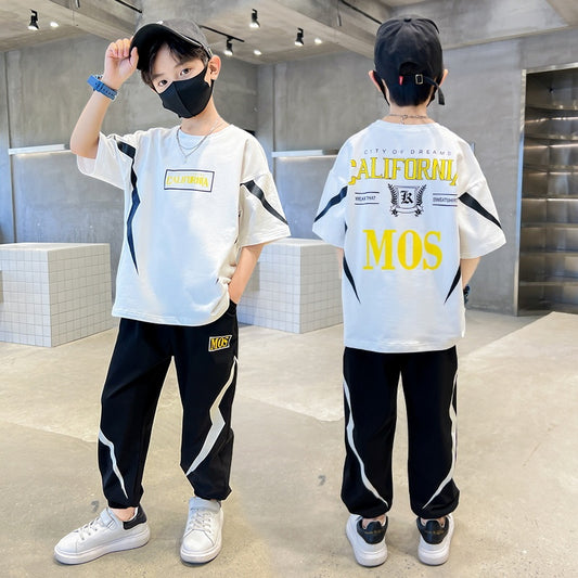 Boys Fashion Casual Print Short Sleeve Suit