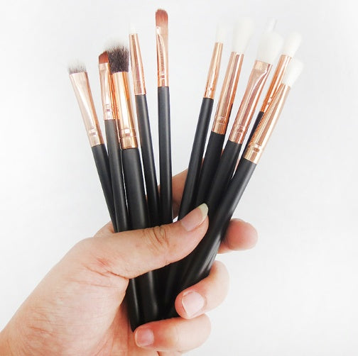 Black rose gold 12 makeup brush set