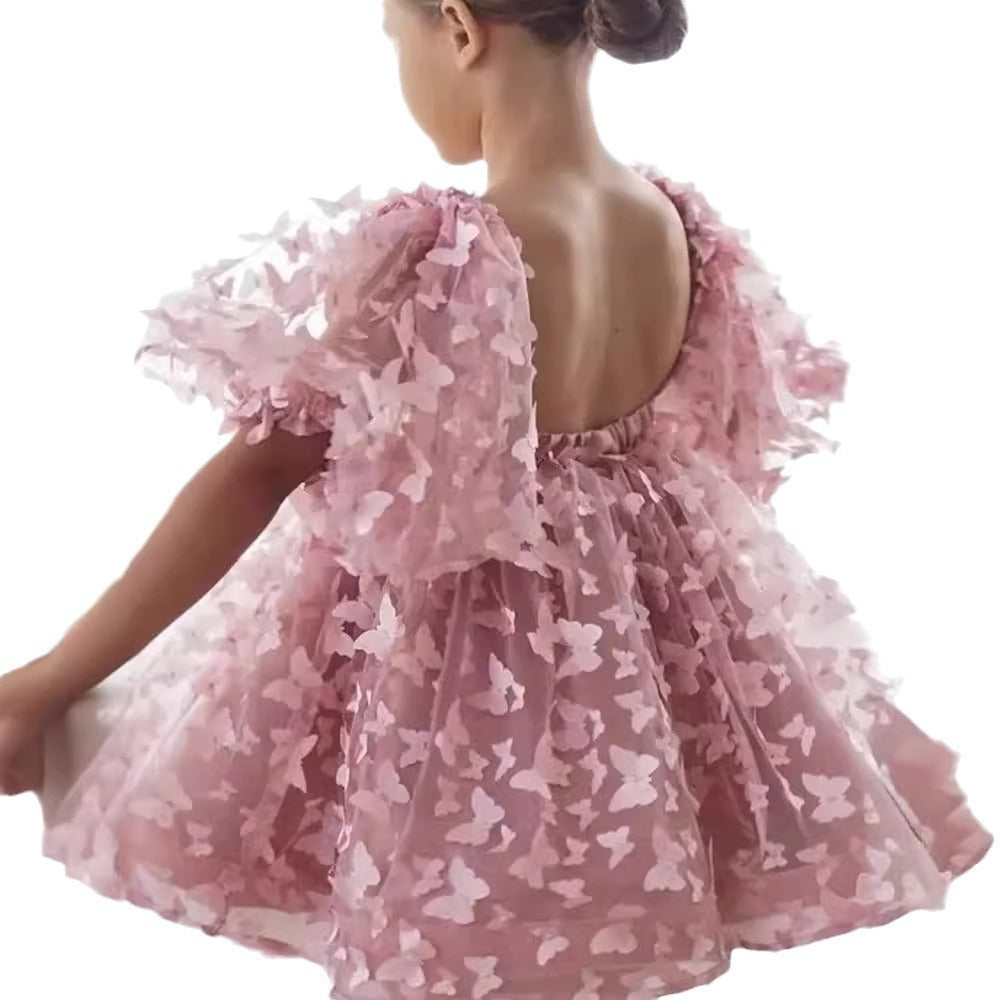 Children's Bubble Sleeve Dress Three-dimensional Butterfly Mesh Umbrella Princess Dress