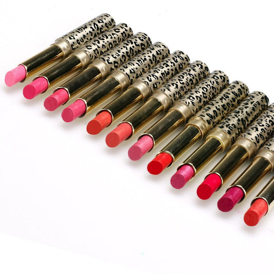 Golden Leopard Tube Lipstick Lip Balm Moisturizing 12 Color Blend Lipstick