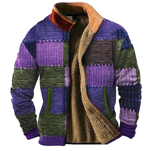 3d Printed Autumn And Winter Patchwork Pattern Casual Jacket Men