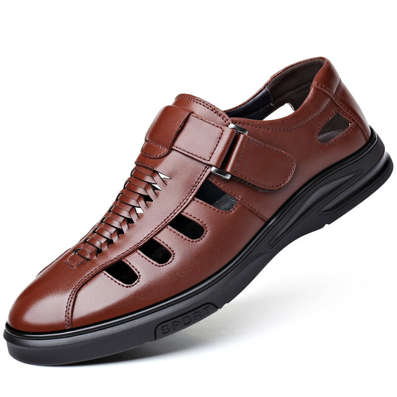 Cowhide Business Formal Wear Hollow Breathable Plus Size Men's Casual Leather Sandals