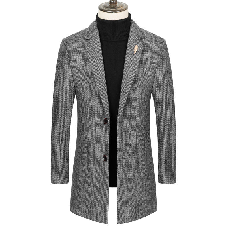 Men's Lapel Herringbone Slim-fit Cashmere Coat