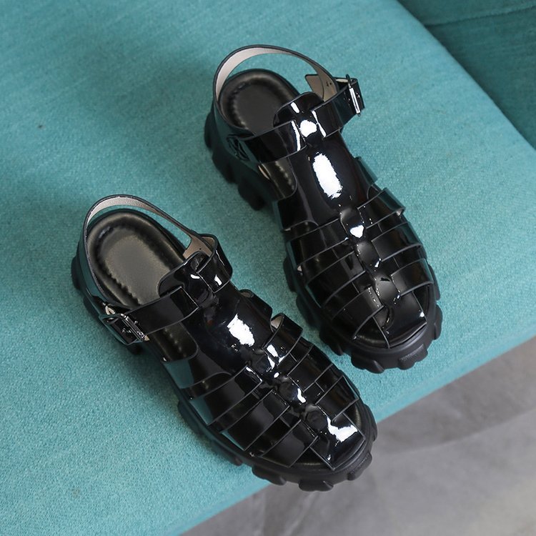 Casual Mid Heel Buckle Strap Women's Platform Roman Sandals