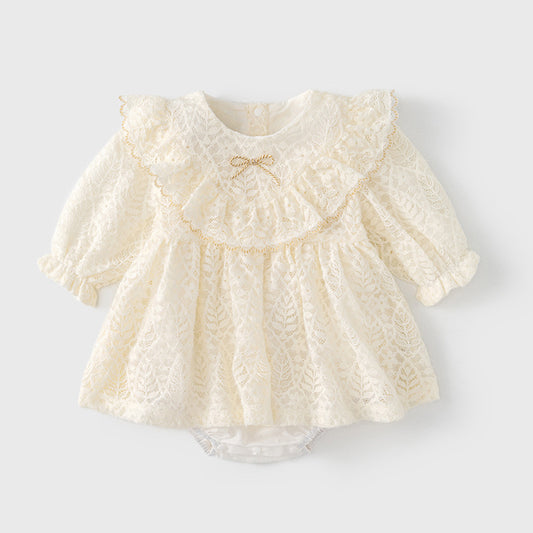 Baby Spring And Autumn Long-sleeved Lace Jumpsuit