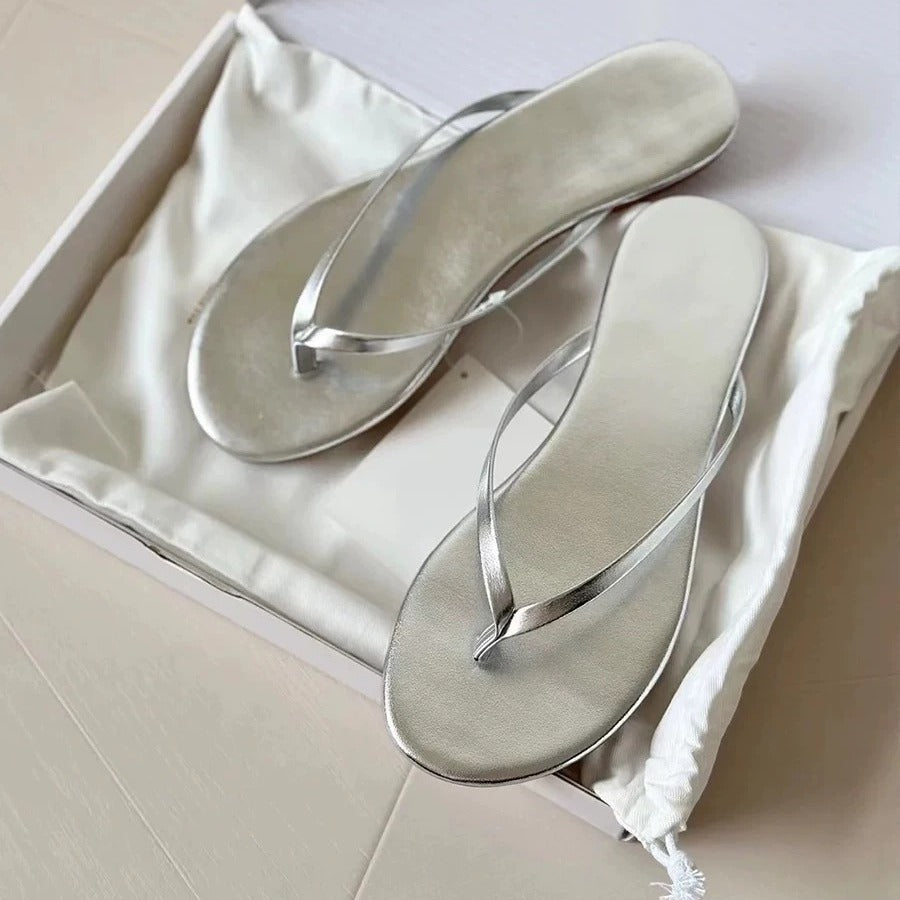 Silver Flip Flops For Women Fashion Soft Bottom Plus Size