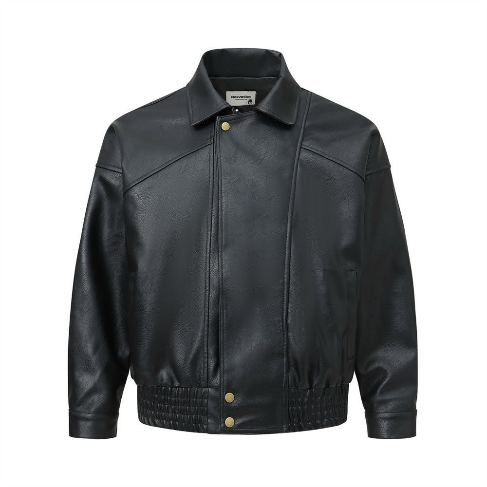 PU Leather Jacket Men's Solid Color Loose