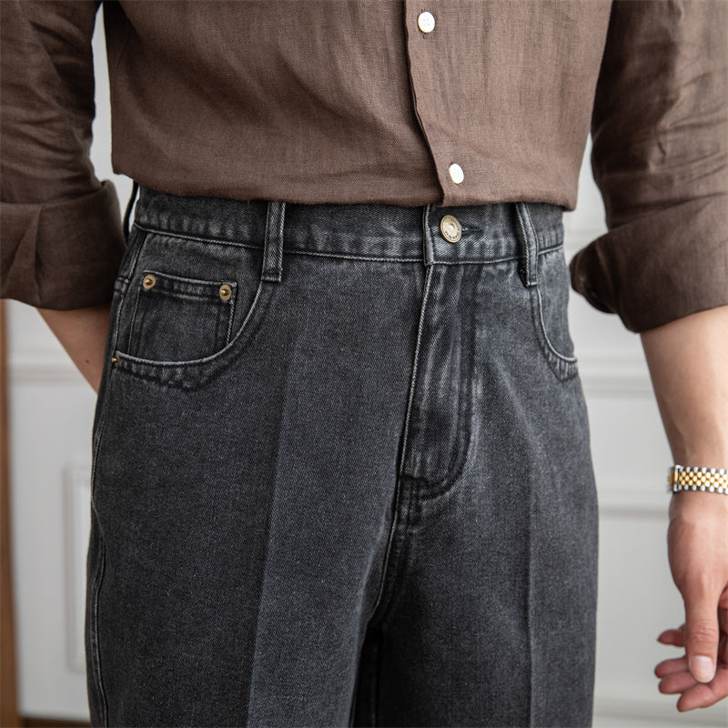 High Waisted Straight Leg Denim Pants Japanese Style