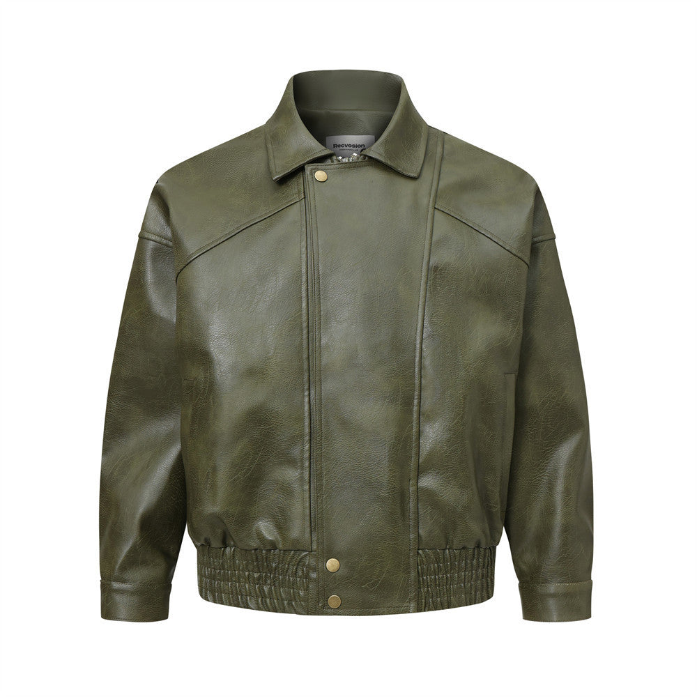 PU Leather Jacket Men's Solid Color Loose