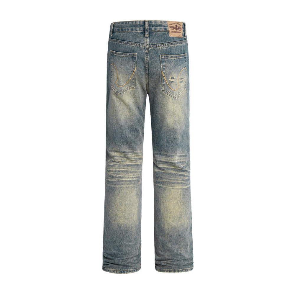 Gradient Wash Denim Straight-leg Trousers Men's Punk