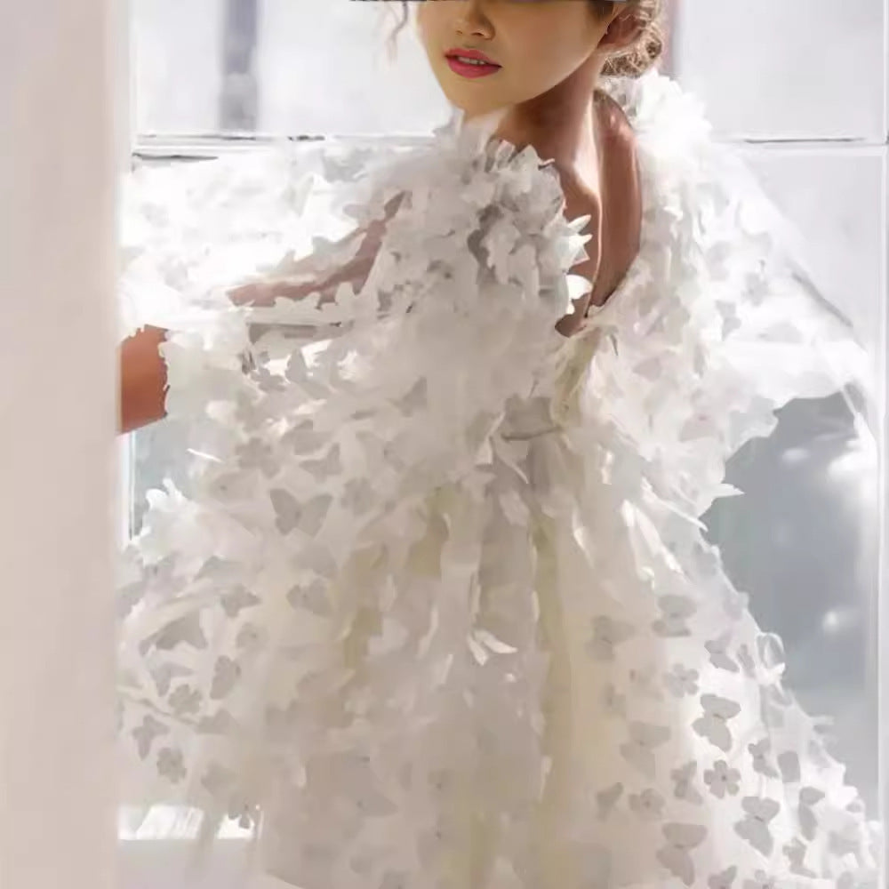 Children's Bubble Sleeve Dress Three-dimensional Butterfly Mesh Umbrella Princess Dress