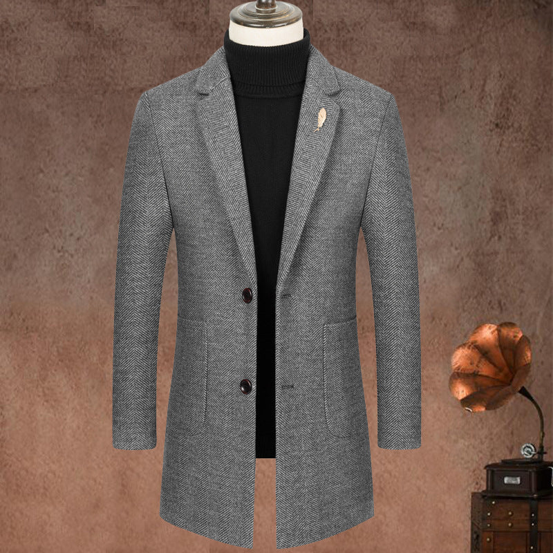 Men's Lapel Herringbone Slim-fit Cashmere Coat