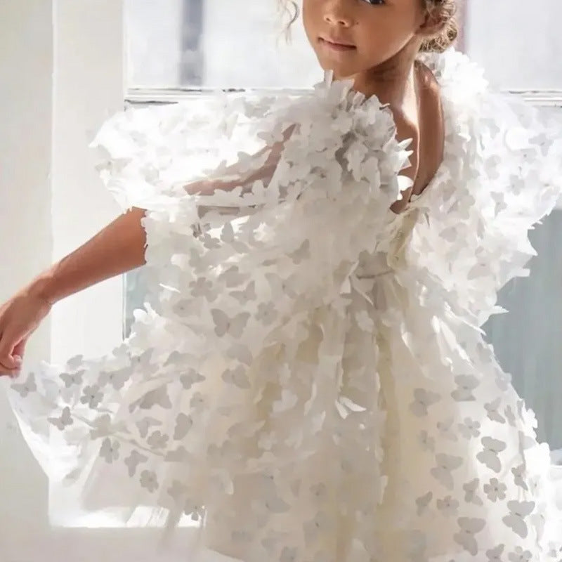 Children's Bubble Sleeve Dress Three-dimensional Butterfly Mesh Umbrella Princess Dress