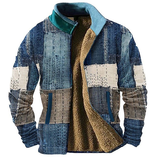 3d Printed Autumn And Winter Patchwork Pattern Casual Jacket Men