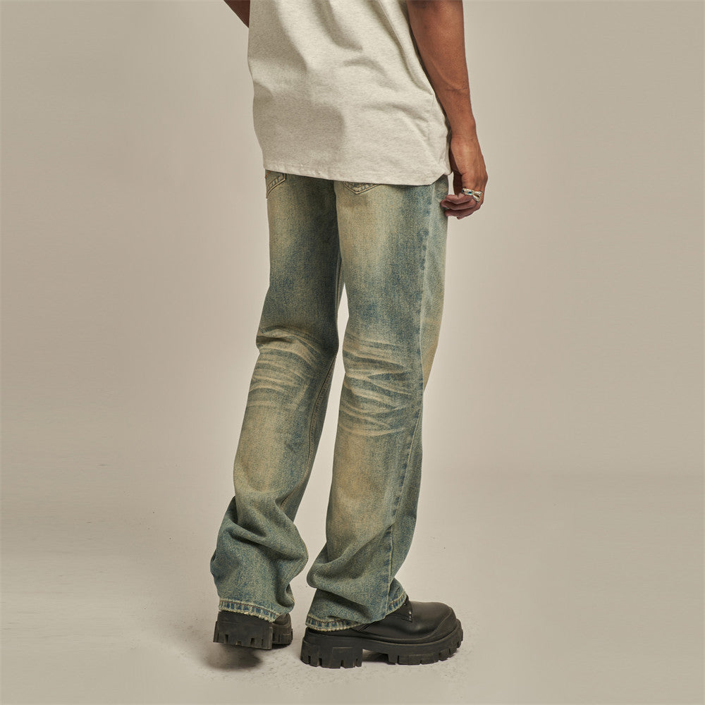 Gradient Wash Denim Straight-leg Trousers Men's Punk