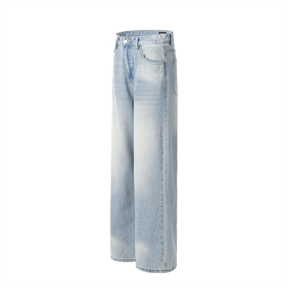 Gradient Wash Denim Trousers Retro Loose