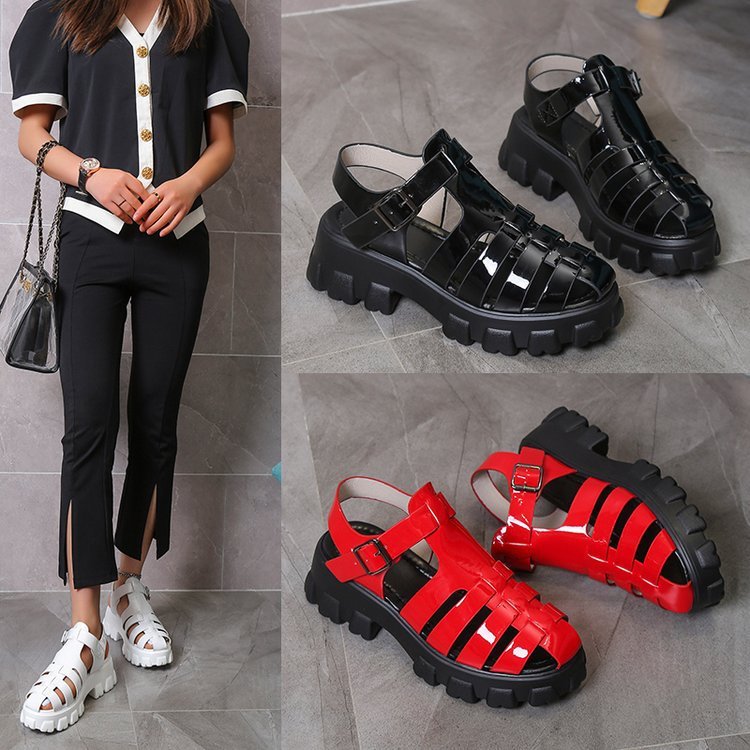 Casual Mid Heel Buckle Strap Women's Platform Roman Sandals