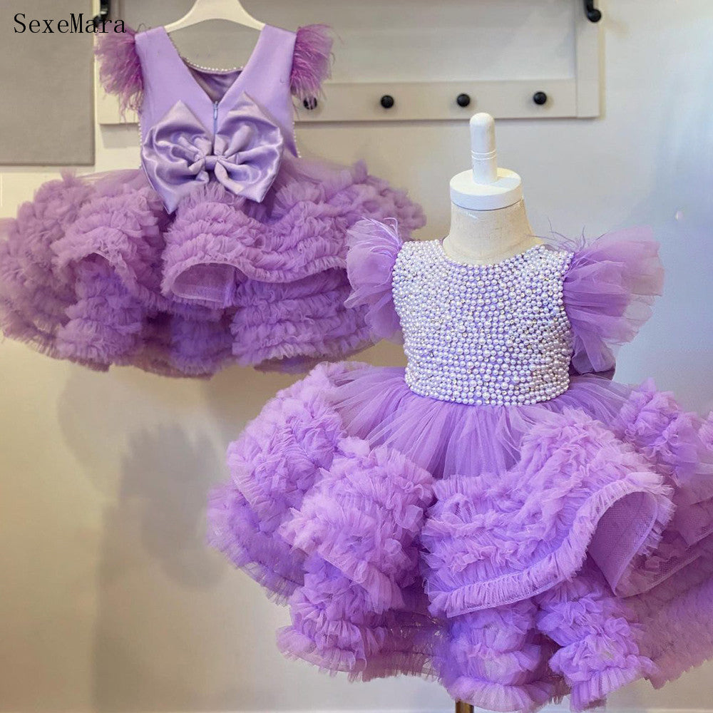 Baby Girl One Year Old Dress Birthday Princess Dress Piano Playing Tulle Tutu