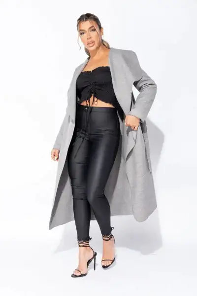 Oversized Maxi Length Belted Waterfall Coat