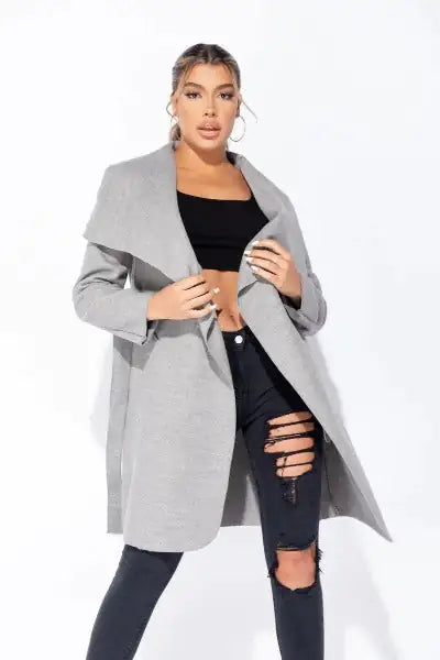 Oversized Maxi Length Belted Waterfall Coat